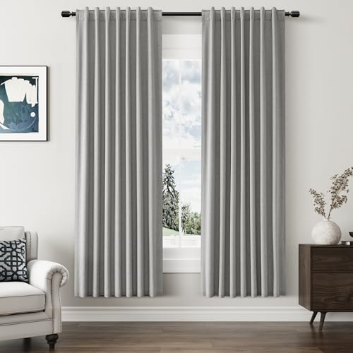 100% Blackout Linen Curtains 72 Inch Length 2 Panels Set for Living Room Bedroom Back Tab Thermal Insulated Black Out Linen Drapes Room Darkening Window Curtains (Dark Grey / 52"W x 72"L (Pack of 2))