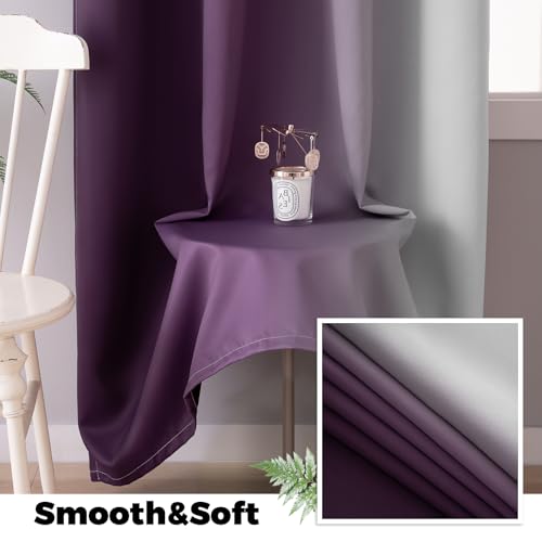 100% Blackout Curtains Ombre Purple Curtains for Bedroom 84 Inch (52"W x 84"L (Pack of 2) / Purple 2 Layers)