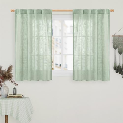 40 Inch Length Linen Curtains for Small Windows Over Silk 2 Panels (Fresh Green / 34"W x 40"L (Pack of 2))