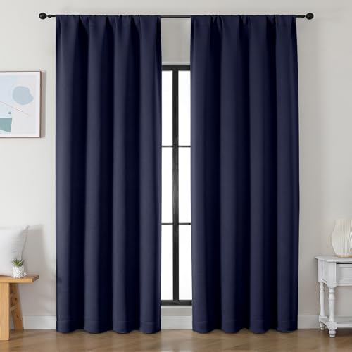 Ava Navy Blue Blackout Curtains for Bedroom 90 Inches Long 2 Panels Set (Navy Blue / 50"W x 90"L (Pack of 2))