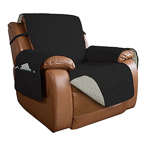 Reversible Quilted Oversized Recliner Sofa Cover (Large Recliner / Black/Beige)