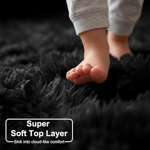 Black Fluffy Fuzzy Area Rug 4x6 for Men Boys Bedroom Living Room (Black / 4' x 6' (Rectangular))
