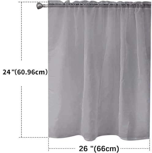 Basic Rod Pocket Sheer Voile Window Curtain Panels Grey 1 Pair 2 Panels 26 Width 24 Inch Long for Kitchen Bedroom Children Living Room Yard (Grey / 26"W x 24"L (Pack of 2))