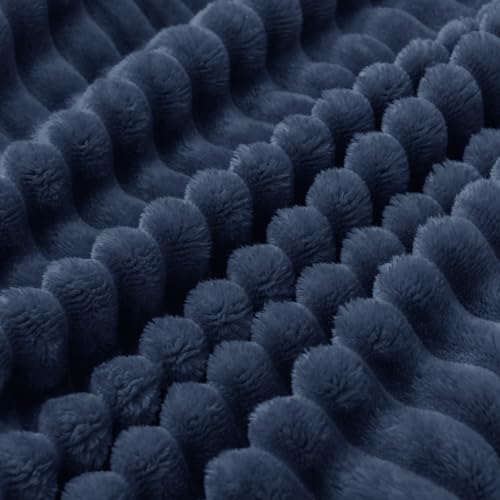 3D Ribbed Navy Blue Fleece Throw Blanket for Couch (Navy / Throw XL(50"x70"))