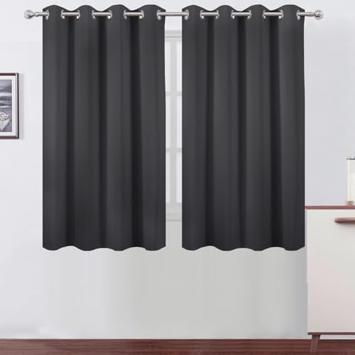 Blackout Curtains 66 x 54 Inch Long Dark Grey Curtains Set of 2 Panels Room Darkening Curtains for Bedroom and Living Room (Dark Grey / 66"W x 54"L (Pack of 2))
