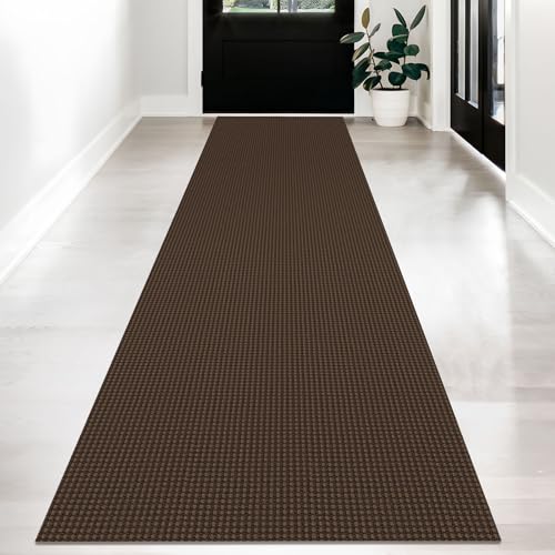 Long Runners for Hallways 2.6x12 ft Washable Kitchen Runner Non Slip Rubber Backed Hallway Rugs Cotton Entryway Runner Rug Floor Carpet for Indoor Hall (Reddish Brown/Coffee / 2'8" x 12' (Runner))