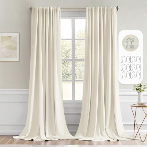 Beige White Back Tab Blackout Curtains 52x120 Inch Long 2 Panels Set (Beige White / 52"W x 120"L (Pack of 2))