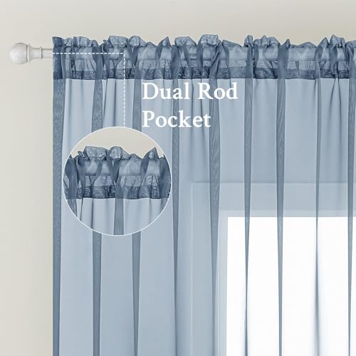 Dusty Blue Sheer Curtains 54 X 90 Inches (Dusty Blue / 54"W x 90"L (Pack of 2))