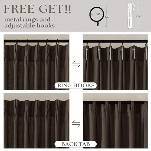 Dark Chocolate Pleated Linen Semi Sheer Curtains 45 Inch Length 2 Panels (Dark Chocolate / 40"W x 45"L (Pack of 2))