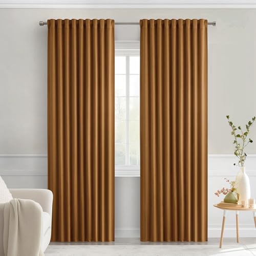 Golden Brown Back Tab Blackout Curtains 52x84 Inch Length 2 Panels (Golden Brown / 52"W x 84"L (Pack of 2))