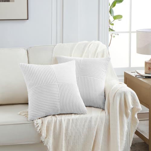 2 Packs Pure White Decorative Throw Pillow Covers 22x22 Inch for Living Room Couch Bed (White / 22" x 22" (Pack of 2))
