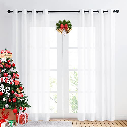 White Sheer Curtains 84 inches Long (Pure White / 55"W x 84"L (Pack of 2))