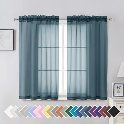 Dusty Blue Sheer Curtains 45 inches Long (42"W x 45"L (Pack of 2) / Dusty Blue)