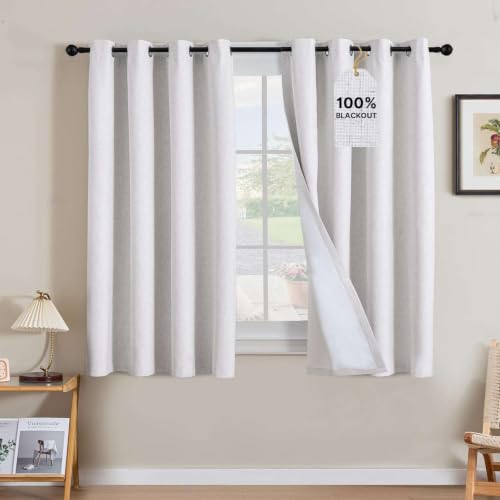 100% Blackout Linen Curtains 54" L 2 Panels Heathered White (Heathered White / 52"W x 54"L (Pack of 2))