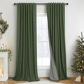 Olive Green Blackout Curtains 84 Inches Long 2 Panels Linen Boho Black Out Dark Green Forest Curtains for Living Room Bedroom Windows Darkening Insulated Thermal Drapes 84 Length Christmas Decorations (Olive Green / 52"W x 84"L (Pack of 2))