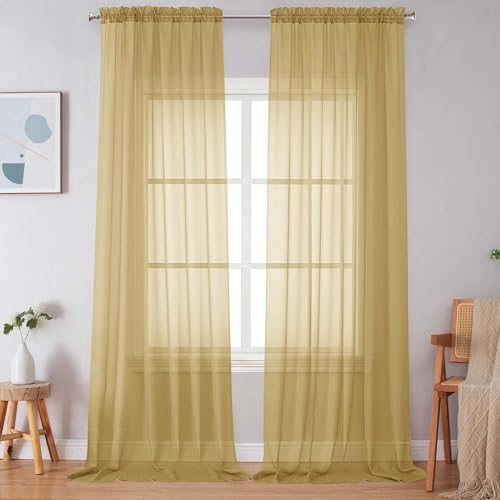 Gold Sheer Curtains 108 Inches Long (Gold / 59"W x 108"L (Pack of 2))