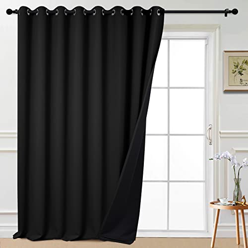 Black 100% Blackout Patio Door Curtain Panels W100 x L108 (100"W x 108"L (Pack of 1) / Black)