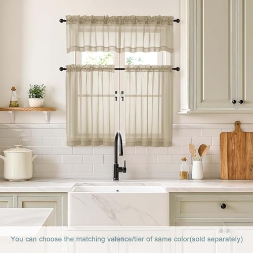 Taupe Small Sheer Curtains Tier 24 Inches Length 2 Pieces (42"W x 24"L (Pack of 2) / Taupe)