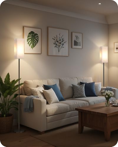 Set of 2 Floor Lamps for Living Room (2Pack Beige + Black)