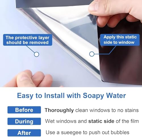 One Way Window Privacy Film Sun Heat Blocking (Pure Silver / 29.5 Inch * 78.74 Inch)