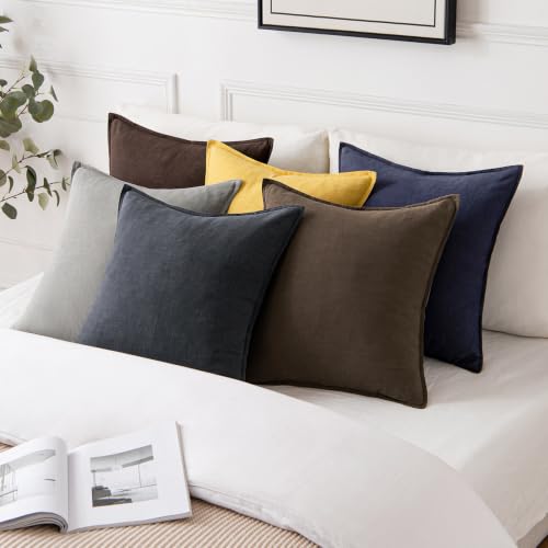 Decorative Linen Lumbar Pillow Covers 12x20 Inch Dark Coffee (Dark Coffee / 20" x 12" (Pack of 2))