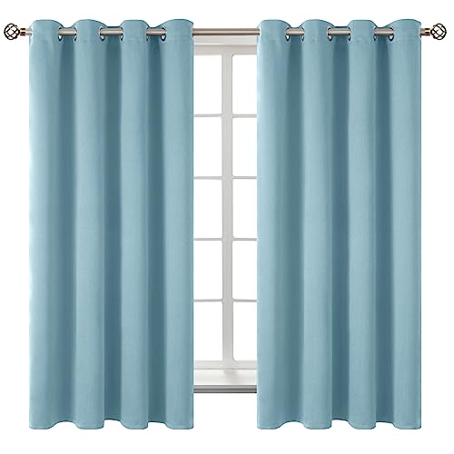 Greyish Blue Room Darkening Curtains 63 Inch for Bedroom (Greyish Blue / 52"W x 63"L (Pack of 2))