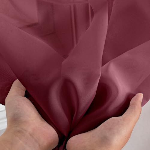 Short Sheer Black Curtains for Living Room 45 inch Length 2 Panels Set (40"W x 45"L (Pack of 2) / Burgundy)