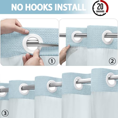 No Hook Shower Curtain with Liner Set Hotel Waffle Curtain Aqua 72W X 75L (Aqua / Standard 72"W x 75"L)