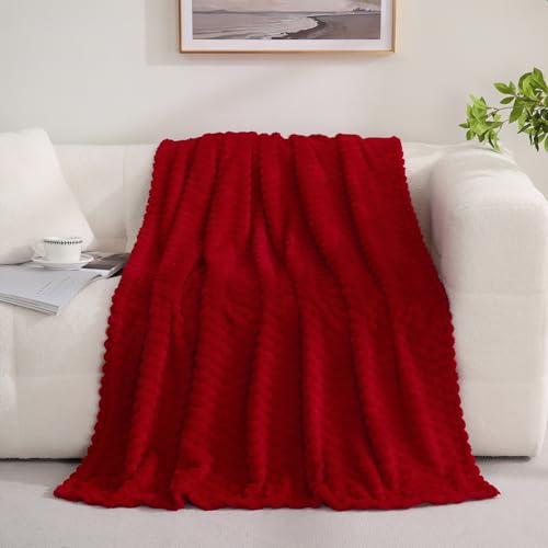 Red Throw Blanket 60"×80" inches Fuzzy 3D Jacquard Decorative (Red / 60"×80”)