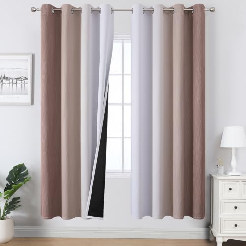 Taupe and Greyish White Ombre Blackout Curtains Living Room 72 Inches Long (Taupe and Greyish White / 52"W x 72"L (Pack of 2))