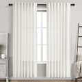 Beige White Linen Curtains 80 Inch Long for Bedroom Back Tab (52"W x 80"L (Pack of 2) / Beige White)