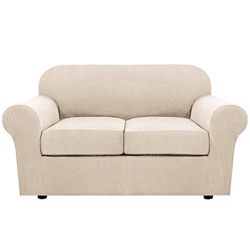 3 Piece Stretch Sofa Covers for 2 Cushion Loveseat Couch Covers for Living Room Sofa Slipcovers (Medium / Natural)