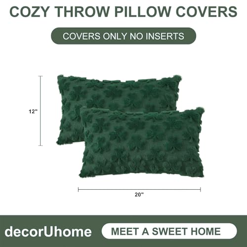 Faux Fur Throw Shamrock Green Pillow Covers 12x20 Set of 2 (20" x 12" (Pack of 2) / Shamrock Green)