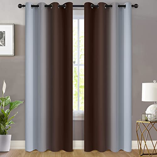 Ombre Curtains Brown and Greyish White for Living Room (52"W x 84"L (Pack of 2) / Brown)