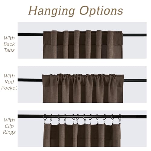 Farmhouse Boho Linen Sheer Curtains 90 inches Long for Living Room (Z - Brown / 52"W x 90"L (Pack of 2))