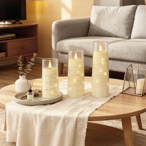 Flameless Battery Operated Pillar Candles with Remote Timer (3pcs-Ivory)