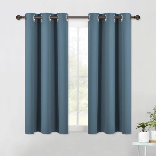 Blackout Curtains & Drapes for Bedroom (Smoky Blue / 34"W x 40"L (Pack of 2))