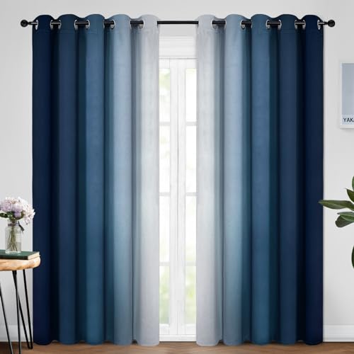 Ombre Curtains Blue and Greyish White for Living Room (62"W x 84"L (Pack of 2) / Blue)