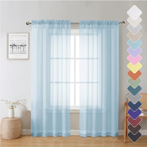 Sky Blue Sheer Curtains 72 Inches Length 2 Panels (Sky Blue / 40"W x 72"L (Pack of 2))