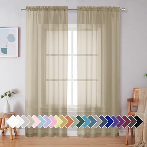 Taupe Sheer Curtains 90 Inches Long 2 Panels (Taupe / 42"W x 90"L (Pack of 2))