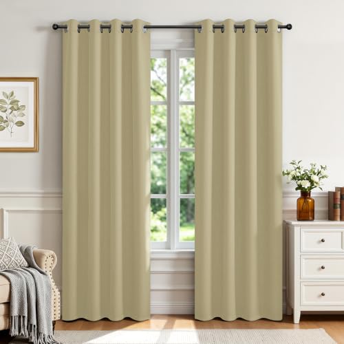 Blackout Curtains for Bedroom 84 inch Long 2 Panels (Beige / 52"W x 84"L (Pack of 2))
