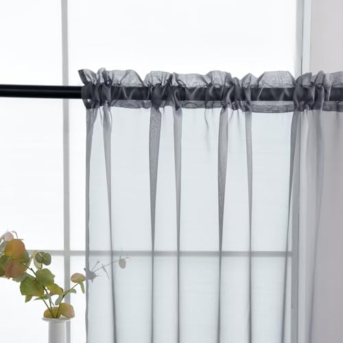 Basic Rod Pocket Sheer Voile Window Curtain Panels Grey 1 Pair 2 Panels 26 Width 24 Inch Long for Kitchen Bedroom Children Living Room Yard (Grey / 26"W x 24"L (Pack of 2))