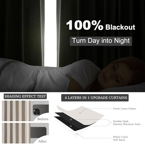 Custom Drapery 92 Inch Long Blackout 2 Panels Neutral Linen Blackout Curtains (Natural Linen / 52"W x 92"L (Pack of 2))