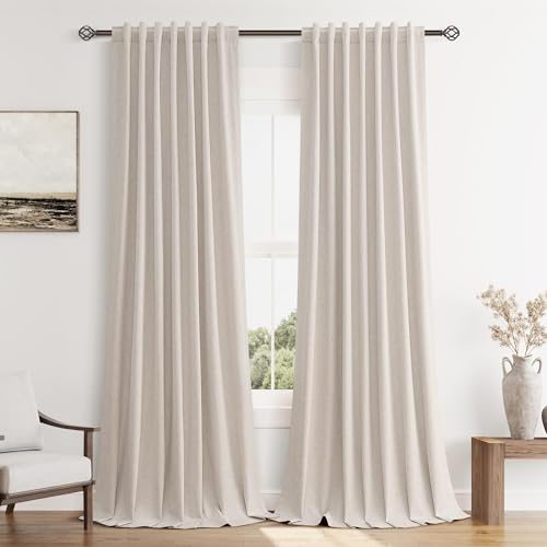 100% Blackout Curtains 90 Inch Length 2 Panels Set for Living Room Bedroom Back Tab Thermal Insulated Black Out Linen Drapes Room Darkening Window Curtains 90 Inches Long (Sand Beige / 52"W x 90"L (Pack of 2))