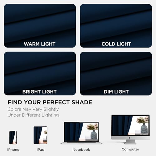 Blackout Curtains 45 Inch Length 2 Panels Set (Navy Blue / 52"W x 45"L (Pack of 2))