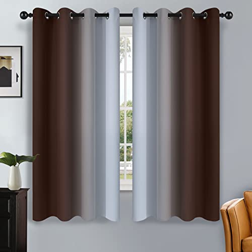 Ombre Brown to Grey White Curtains for Living Room 52Wx63L (52"W x 63"L (Pack of 2) / Brown)