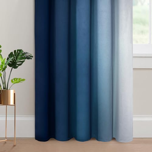 Ombre Curtains Blue and Greyish White for Living Room (62"W x 84"L (Pack of 2) / Blue)