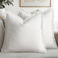 Boho Linen Fringe Decorative Throw Pillow Covers White 18x18 (18" x 18" (Pack of 2) / White)