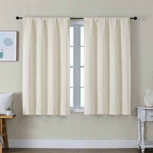 Ava Light Beige Short Light Filtering Curtains for Bedroom 45 Inches Long 2 Panels Set (Light Beige / 40"W x 45"L (Pack of 2))