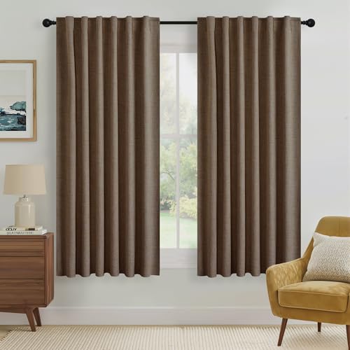 Brown 100% Blackout Curtains 63 Inch Long for Bedroom Bedroom (Brown / 52"W x 63"L (Pack of 2))